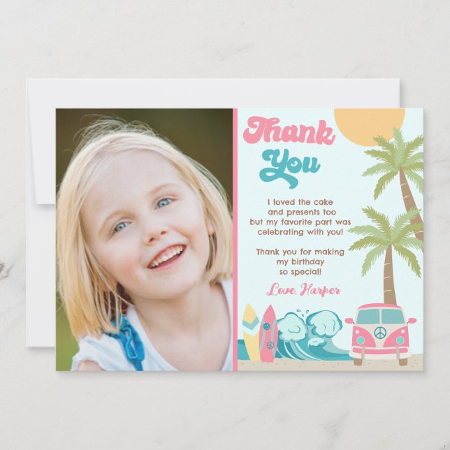 Girl Surf Up Beach Wave Anniversaire Merci Cartes (Devant)