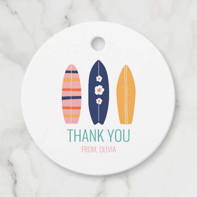 Girl Surfboard Beach Geburtstag Vielen Dank Geschenkanhänger (Vorderseite)