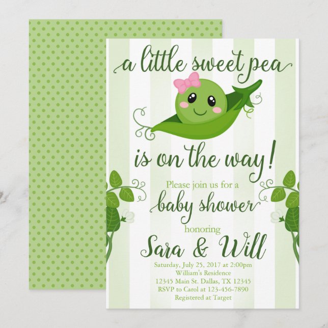 Girl Sweet Pea Pod Baby Dusche Einladung (Vorne/Hinten)