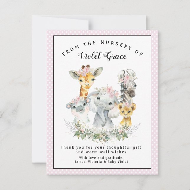 Girl Sweet Safari Baby Dusche Danke, Cards Einladung (Vorderseite)