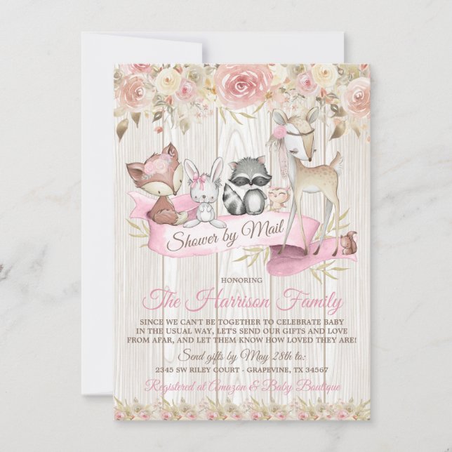 Girl Sweet Woodland Babydusche per Mail Einladung (Vorderseite)