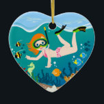 Girl swimmer birthday gift keramikornament<br><div class="desc">This is an illustration that features a vibrant underwater scene with a girl swimming and snorkeling close to tropical fish, coral reefs, and other sea life. Every summer day is a party for kids on the beach. The seaside is the place to go and have fun with friends, swimming and...</div>