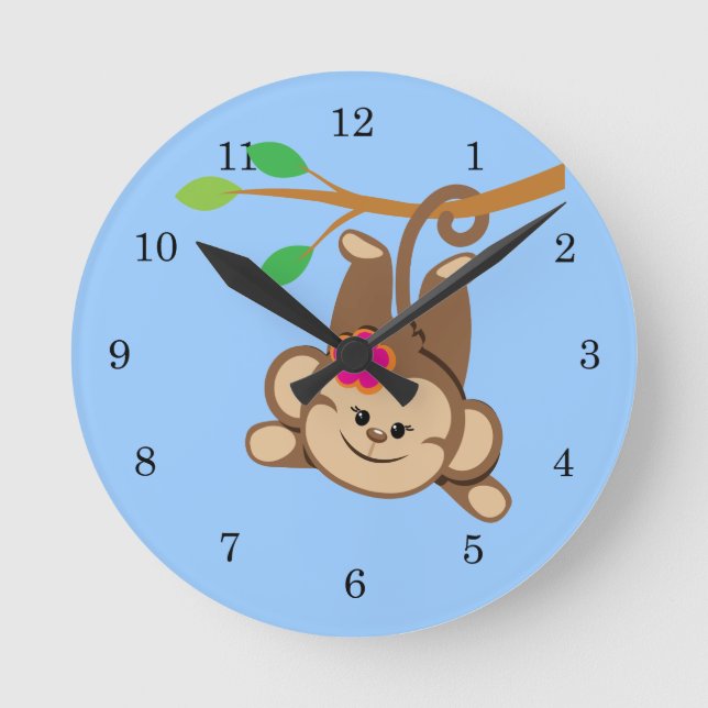 Girl Swinging Monkey Runde Wanduhr (Vorderseite)