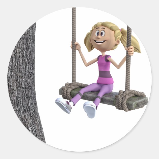 Girl Swinging on a Rope Swing Runder Aufkleber (Vorderseite)