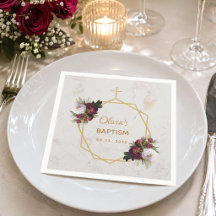 Girl Taufe Marmor Gold Burgundy Peonies Floral