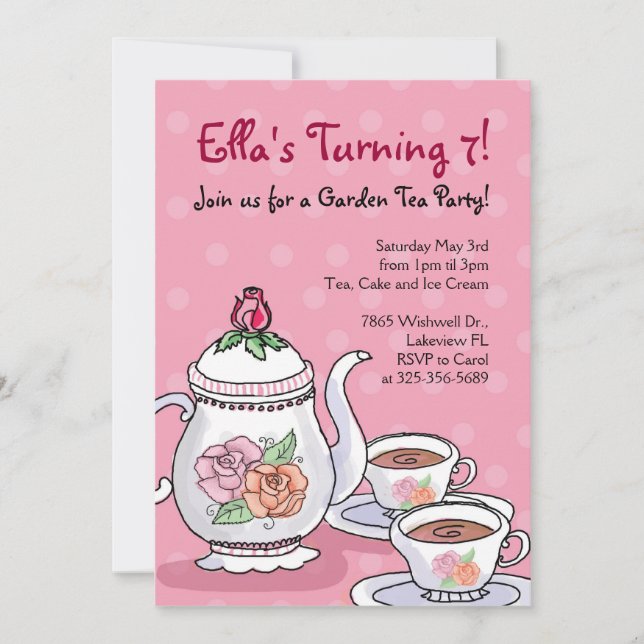 Girl Tea Party Geburtstagsaufenthalt Einladung (Vorderseite)