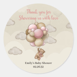 Girl Teddy Bär rosa-braune beige Ballons heiße Luf Runder Aufkleber