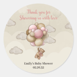 Girl Teddy Bär rosa-braune beige Ballons heiße Luf Runder Aufkleber