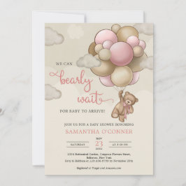 Girl Teddy Bärenblüte Rosa-Braunbällchen Einladung