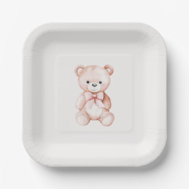 Girl Teddy Bear Babyduschpapier Pappteller (Vorderseite)