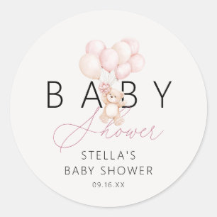 Girl Teddy Bear Balloons Babydusche Runder Aufkleber