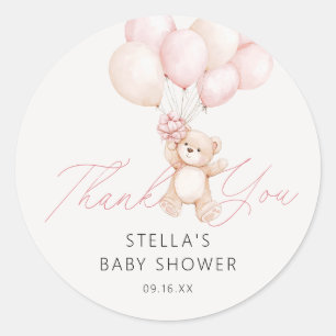 Girl Teddy Bear Balloons Babydusche Runder Aufkleber