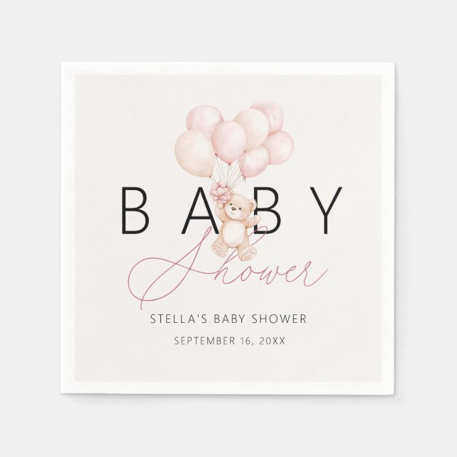 Girl Teddy Bear Balloons Babyduschpapier Serviette (Vorderseite)