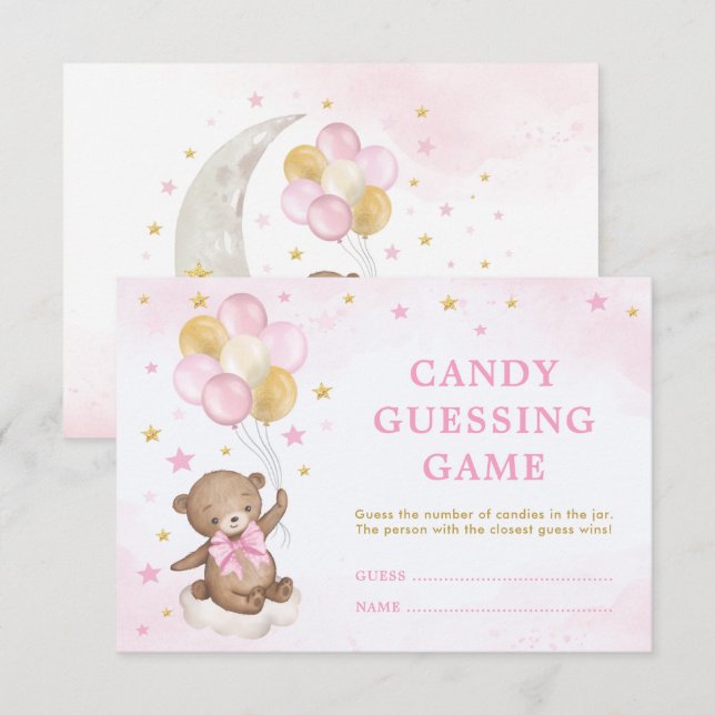 Girl Teddy Bear Balloons Candy Guessing Game Card Begleitkarte (Vorne/Hinten)