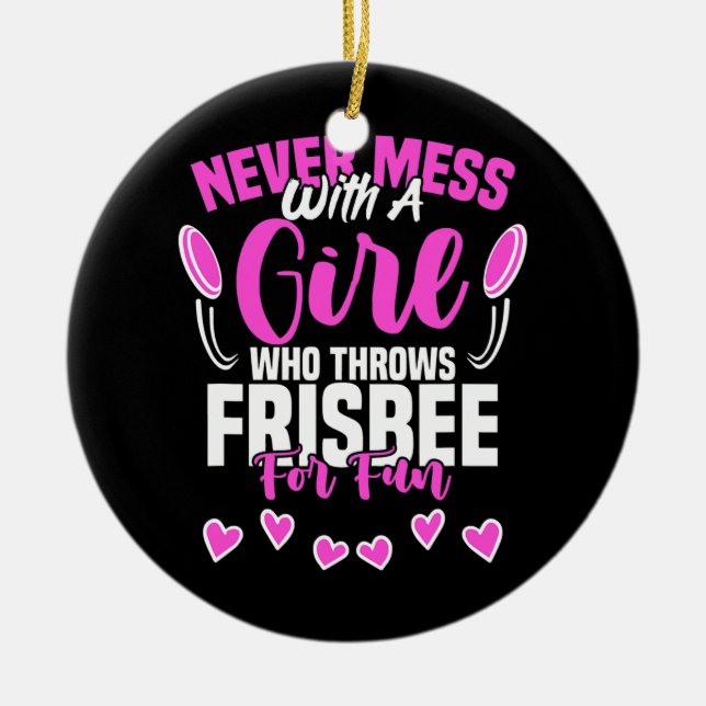 Girl Throws Frisbee Disc Golf Ultimate Keramik Ornament (Vorne)
