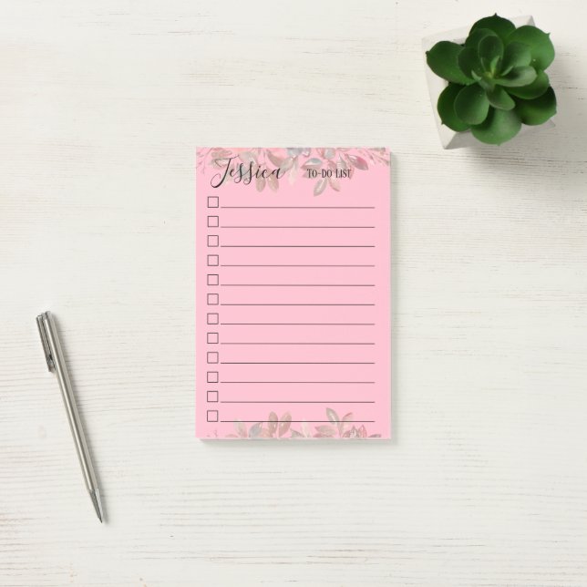 Girl To Do List Blush Pink Moden Monogramm Post-it Klebezettel (Büro)