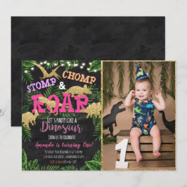 Girl Tropical Dinosaur Einladung zum Geburtstag