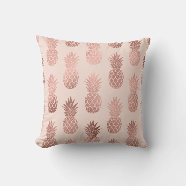 Girl Tropical Rose Goldenes Ananas Muster Kissen (Vorderseite)