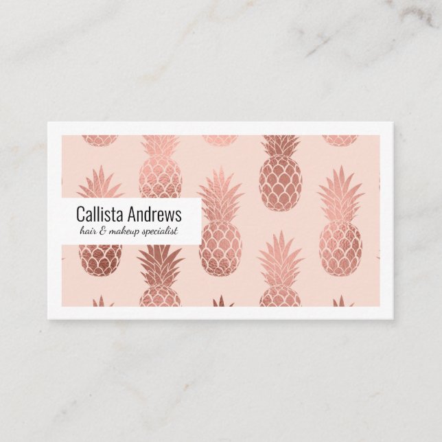Girl Tropical Rose Goldenes Ananas Muster Visitenkarte (Vorderseite)