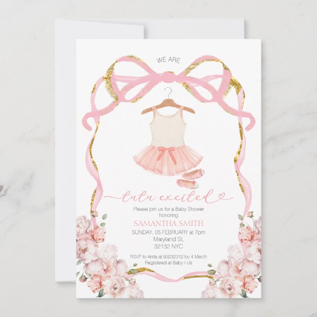 Girl Tutu Begeisterte Baby Dusche Einladung (Vorderseite)