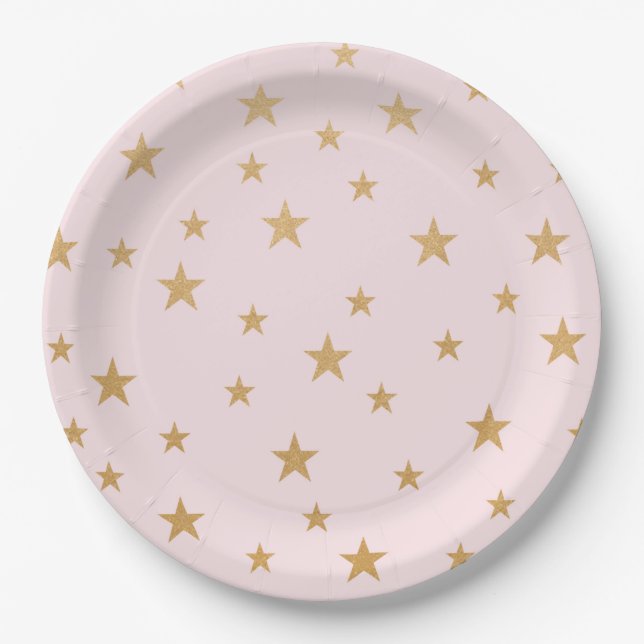 Girl Twinkle Baby Dusche, rosa goldene Sterne 3745 Pappteller (Vorderseite)
