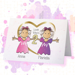 Girl Twins 2e carte d'anniversaire personnalisée
