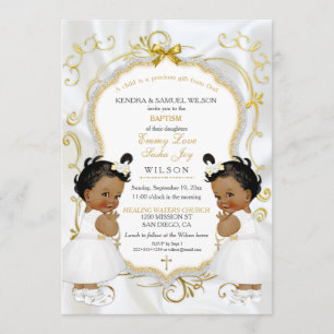 Girl Twins Taufe Christening Gold Ethnic Einladung