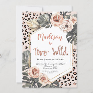 Girl Two Wild Leopard Print zum Geburtstag Einladu Einladung