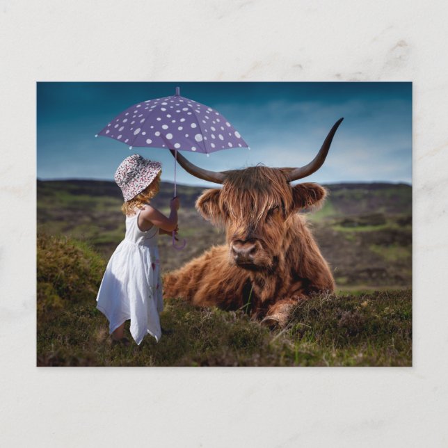 Girl Umbrella Bull Fotografie Postcross Postkarte (Vorderseite)