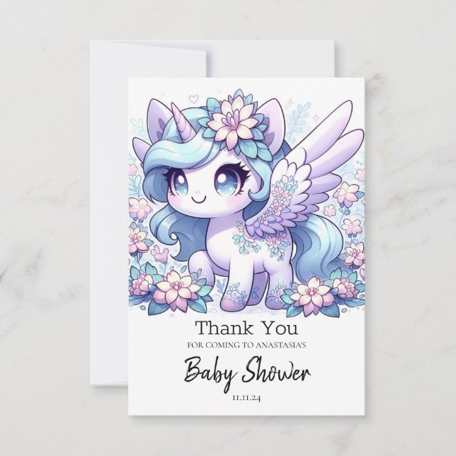 Girl Unicorn Kinderdusche Dankeskarte (Vorderseite)