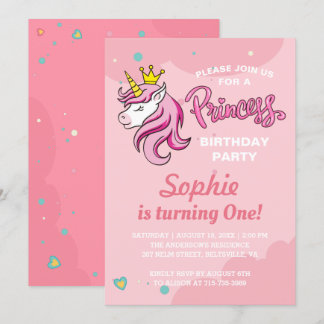 Girl Unicorn Princess Kids Baby Geburtstagsparty Einladung