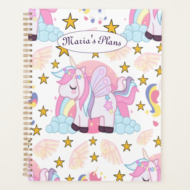 Girl Unicorn Rainbow Stars Nom personnalisé (Devant)