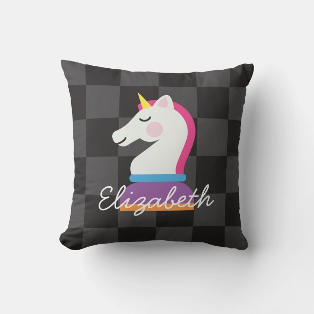 Girl Unicorn Ritterschach Personalisiert Kissen (Vorderseite)