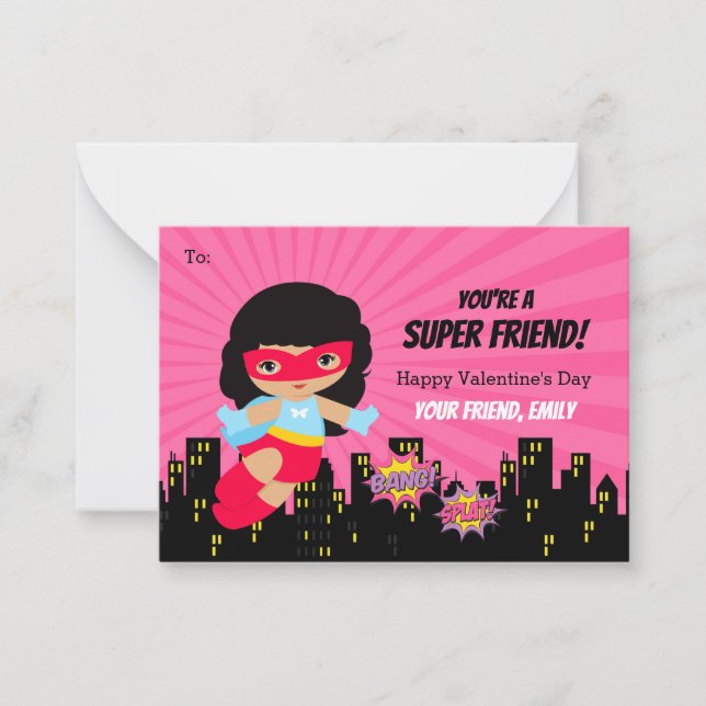Girl Valentine Card - Superheld African American Mitteilungskarte (Vorderseite)