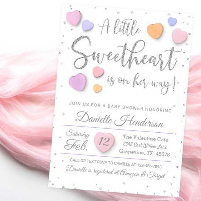 Girl Valentine Heart Baby Dusche Einladung (Girl Valentine baby shower invitation with cute fancy hearts. )