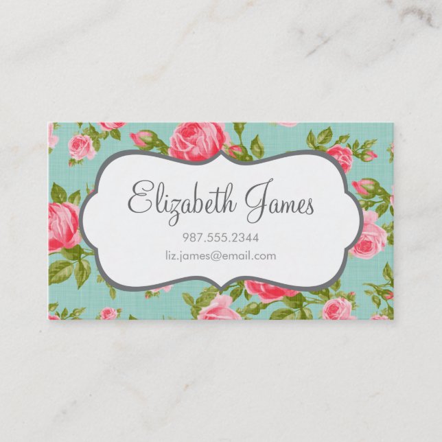 Girl Vintage Rose Blumendruck Visitenkarte (Vorderseite)