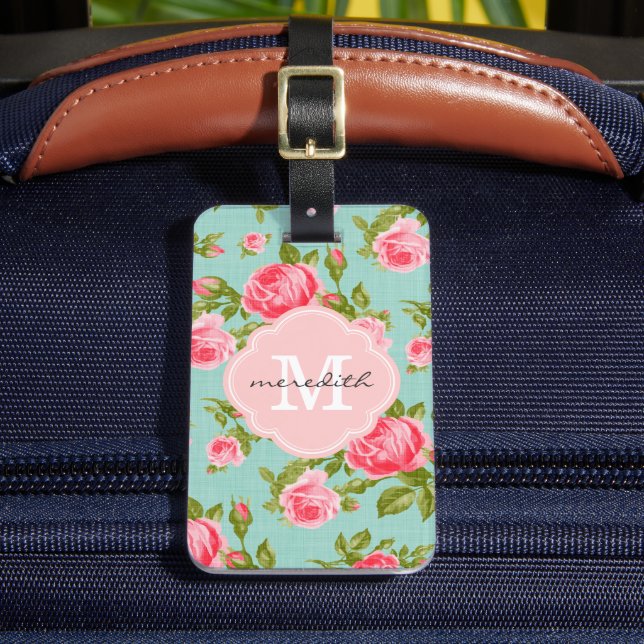Girl-Vintage Rose Floral Monogramm Gepäckanhänger (Vorderseite Insitu 2)