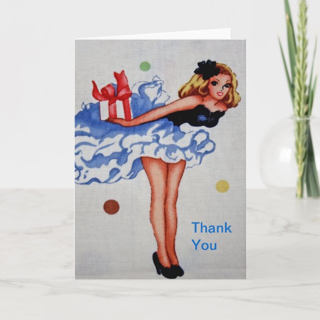 Girl Vintage Stoffe Dankeschön Card Dankeskarte (Vorderseite)