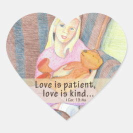 Girl w Teddy Bear Stickers Coeur - L'amour est pat