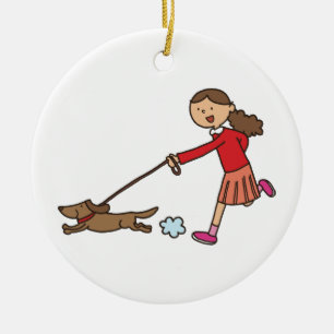 Girl Walking Dog - Dog Walker - niedlicher Cartoon Keramik Ornament