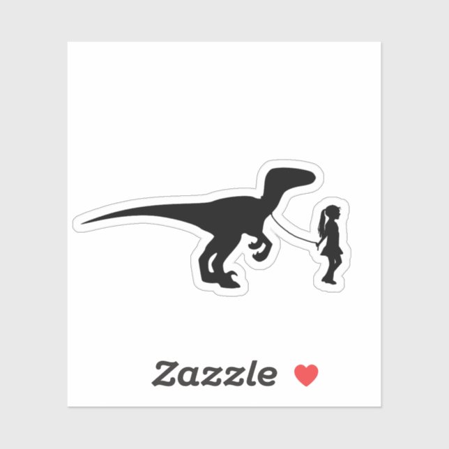 Girl Walking ihren Haustier Dinosaur Funny Gag Ges Aufkleber (Blatt)