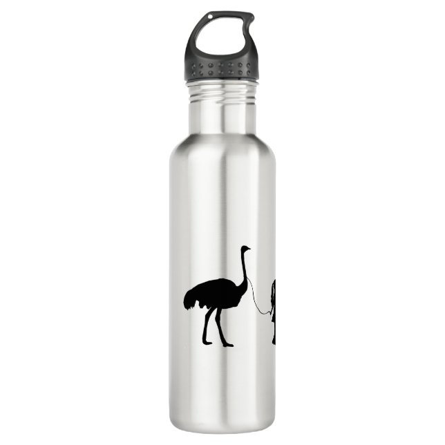 Girl Walking ihren Haustier Strauß Funny Gag Gesch Edelstahlflasche (Vorderseite)