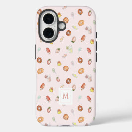 Girl Watercolor Dessert Muster Pink Monogramm iPhone 16 Hülle
