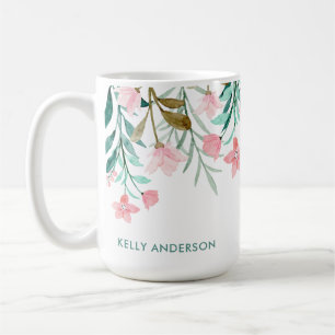 Girl Watercolor Floral Pattern Mit Monogramm Kaffeetasse