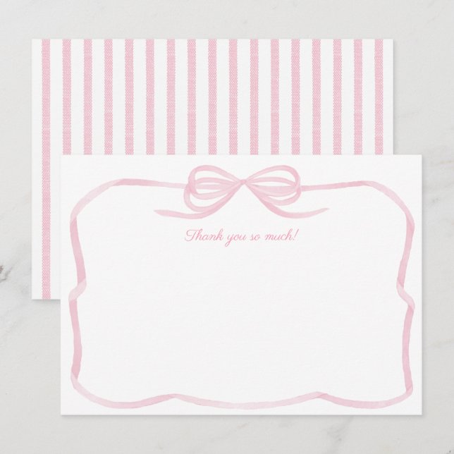 Girl Watercolor Pink Bow Brautparty Dankeskarte (Vorne/Hinten)