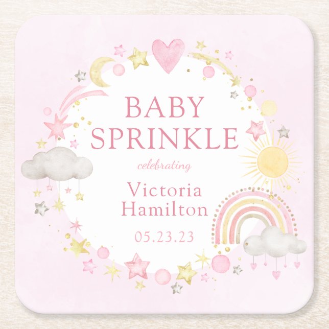 Girl Watercolor Rainbow Baby Sprinkle Rechteckiger Pappuntersetzer (Vorderseite)