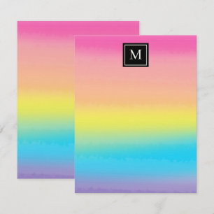 Girl Watercolor Rainbow Monogram Kids Mitteilungskarte