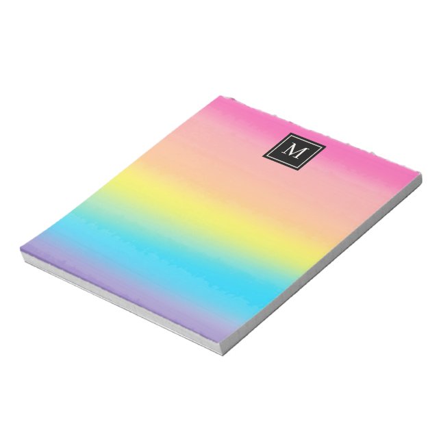 Girl Watercolor Rainbow Monogram Kids Notizblock (Rotiert)