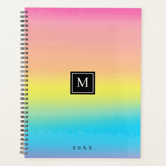 Girl Watercolor Rainbow Monogram School Planer (Vorderseite)