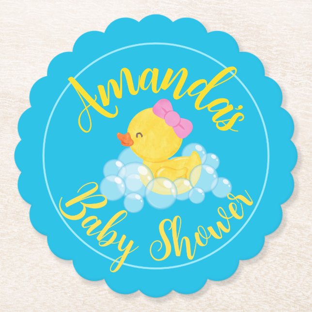 Girl Watercolor Rubber Duck Party Paper Untersetze Untersetzer (Vorderseite)